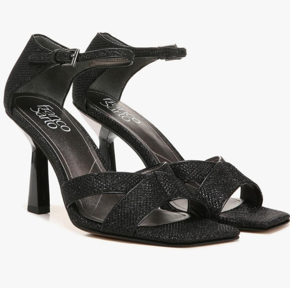 NWOT Franco Sarto Rania 2 Black Stiletto Heel Dress Sandals Size 9 Square Toe - Picture 1 of 14